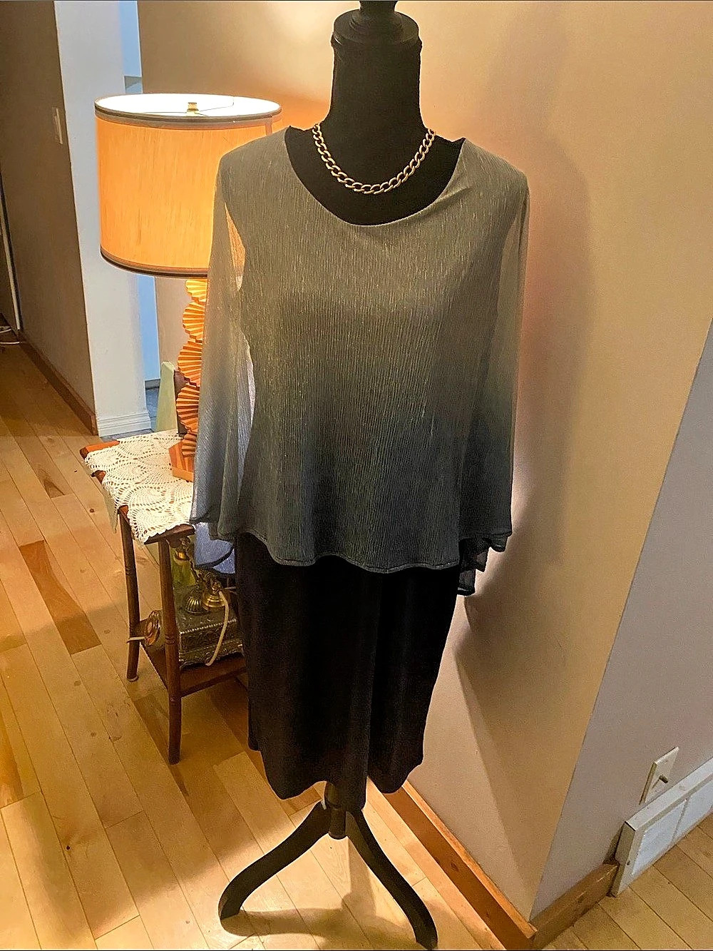 Classic Editions Sheer Overlay Maxi Dress in Black & Gray Size Large Like New